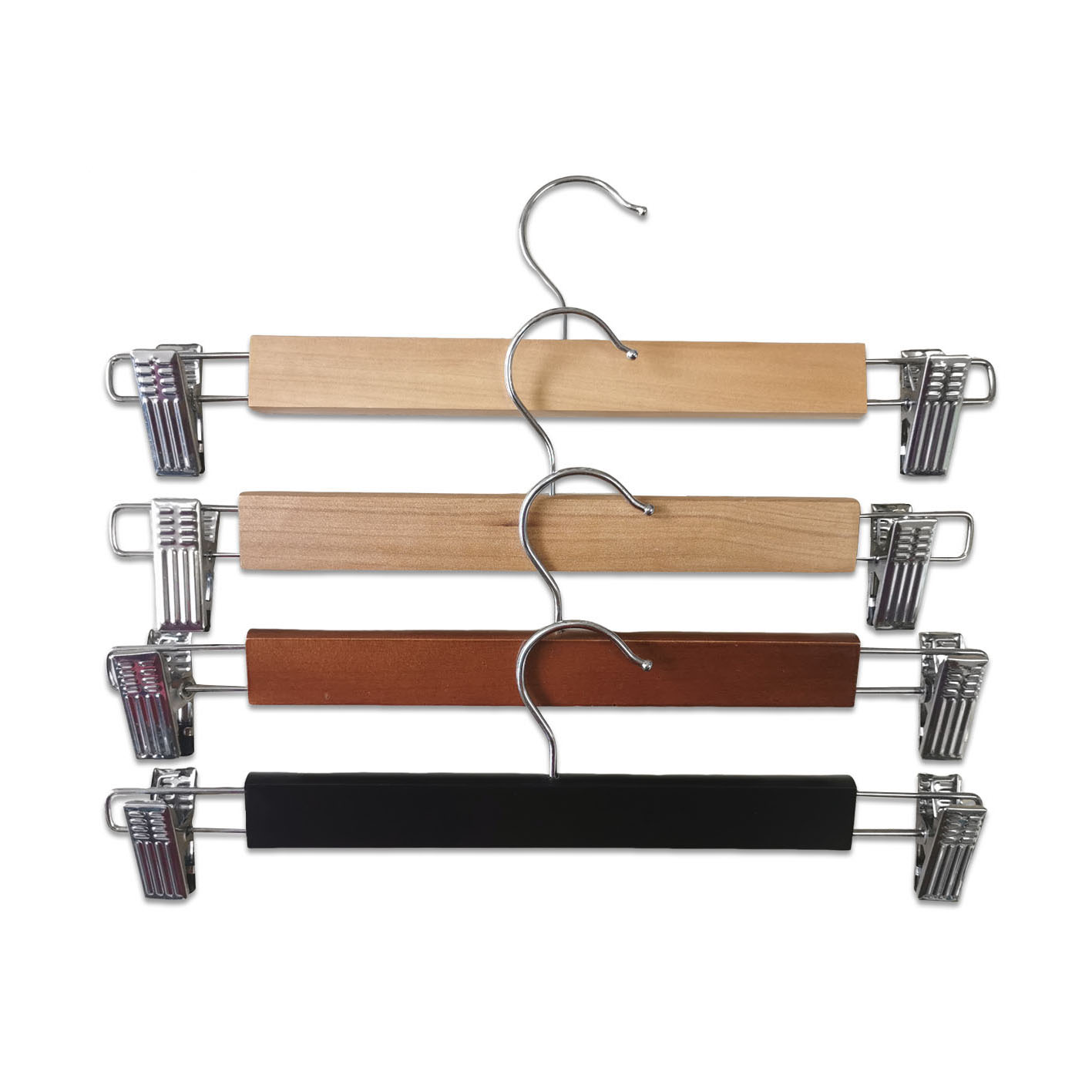 Solid Natural Wooden Pants Skirt Hangers with 2 Adjustable Anti-Rust Clips