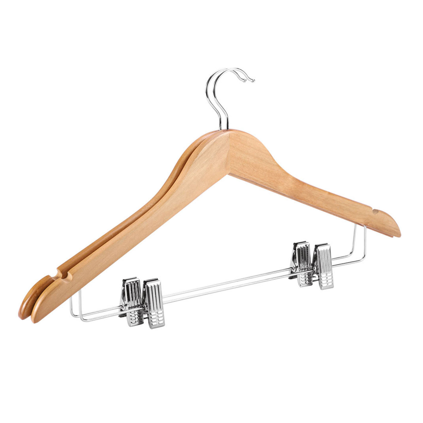 Natural Wooden Clothes Suit Coat Hangers with Adjustable Heavy-Duty Clips