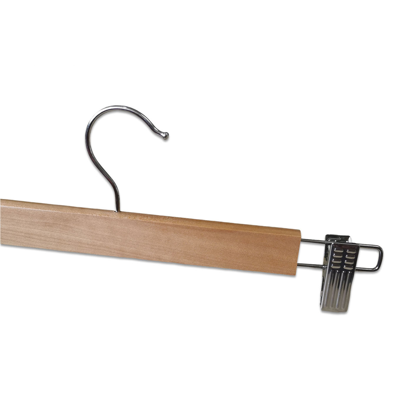 Solid Natural Wooden Pants Skirt Hangers with 2 Adjustable Anti-Rust Clips