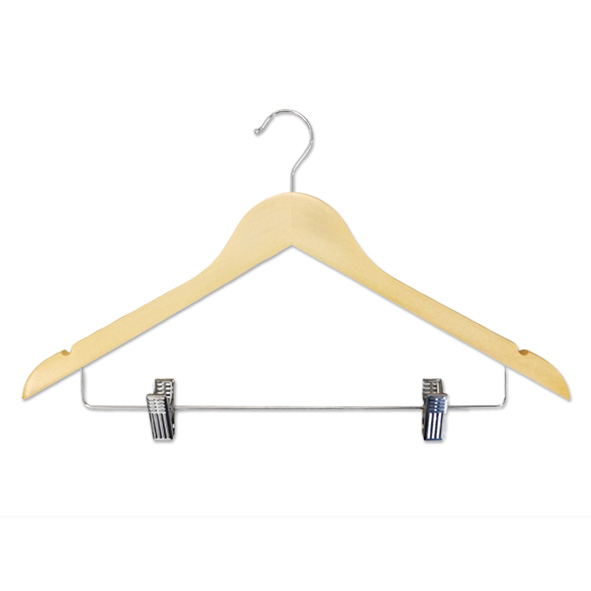 Natural Wooden Clothes Suit Coat Hangers with Adjustable Heavy-Duty Clips