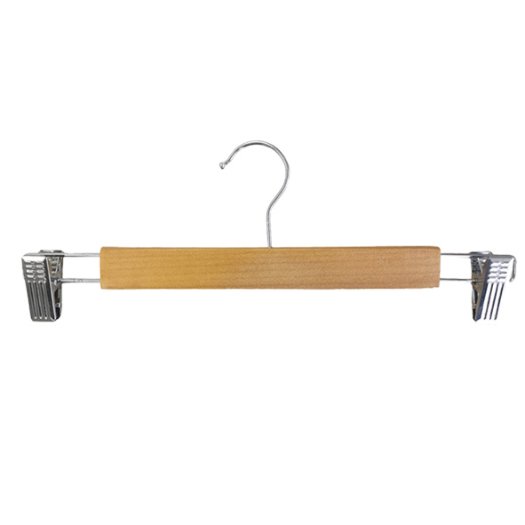 Solid Natural Wooden Pants Skirt Hangers with 2 Adjustable Anti-Rust Clips