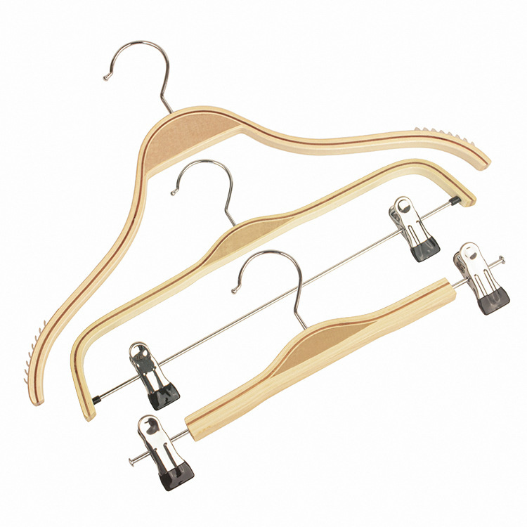 Space Saving Pants Hanger with Movable Clips Wood Trouser Custom Hangers