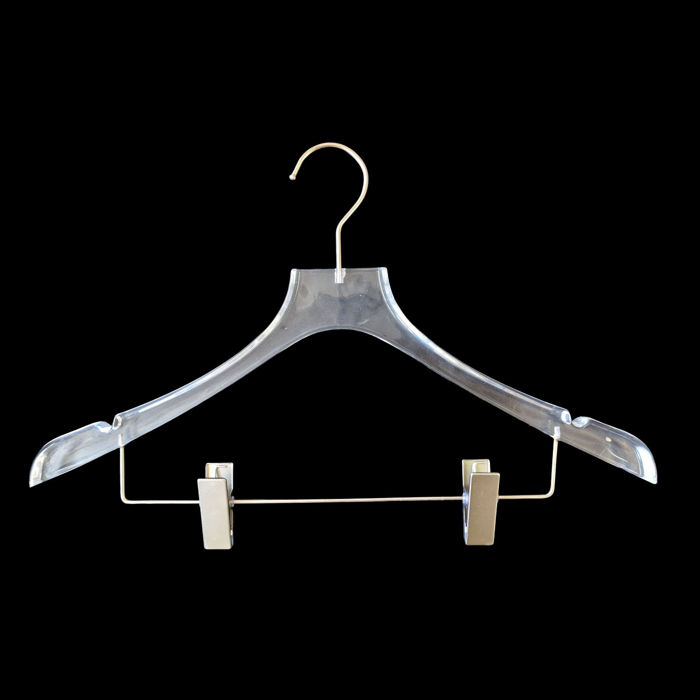 Wholesale Luxury Transparent Plastic Coat Hanger Acrylic Pants Hangers with Trouser Press