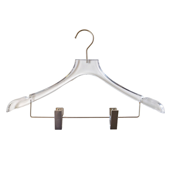Wholesale Luxury Transparent Plastic Coat Hanger Acrylic Pants Hangers with Trouser Press