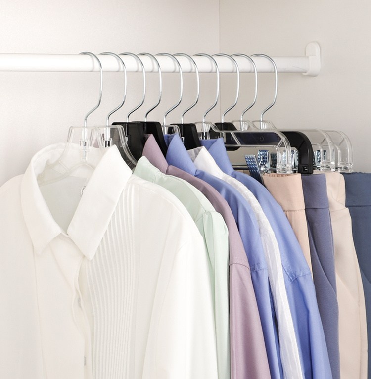 New Design 14 Inch Clear Plastic Custom Black Anti Slip Plastic Dress Suit Hangers