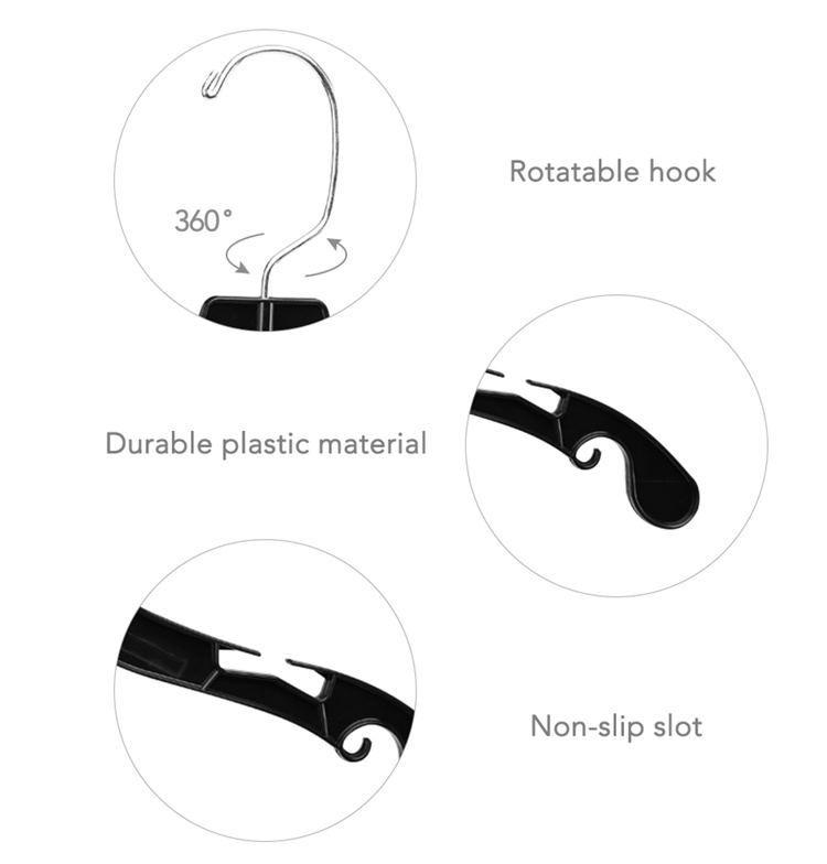 New Design 14 Inch Clear Plastic Custom Black Anti Slip Plastic Dress Suit Hangers