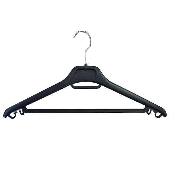 High Quality Black Plastic Suit Hanger with Pant Bar for Men Clothes with Big Shoulder
